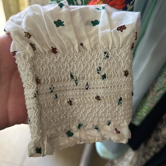 Talbots Plus 2x Top Floral Smocked Cuff V Neck Blouse Ivory Multi womens - Picture 7 of 8